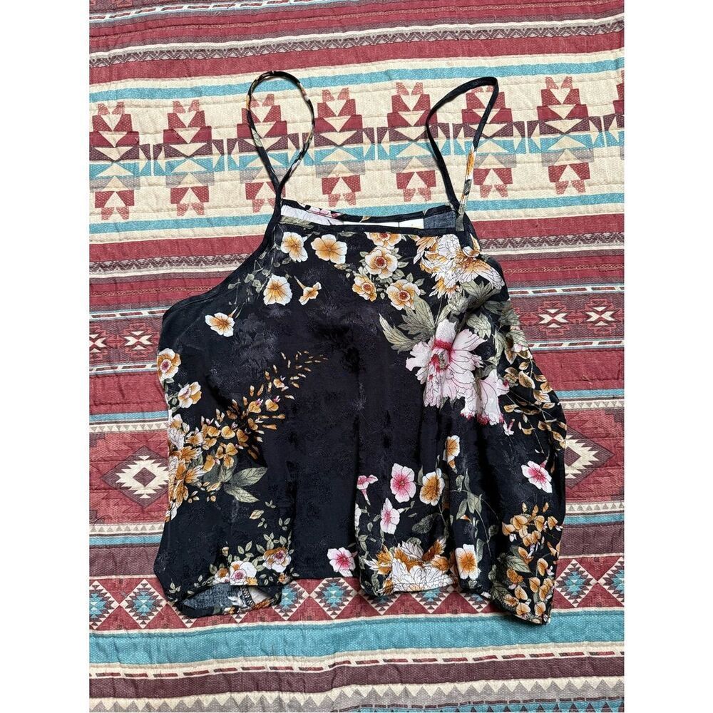 Maeve Black Floral Satin cropped Cami size 8